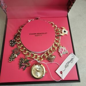 Ed Hardy Gold Charm Bracelet Watch